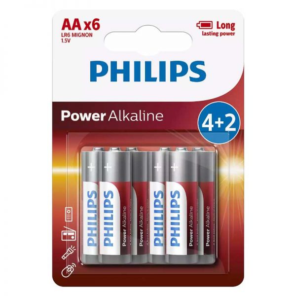 Baterija Philips Power Alkaline 1.5V AA LR6P6BP/10 B4+2