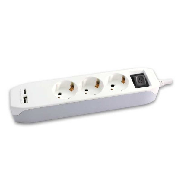 Trostruka prenosiva utičnica s USB A+ C punjačem 16 A