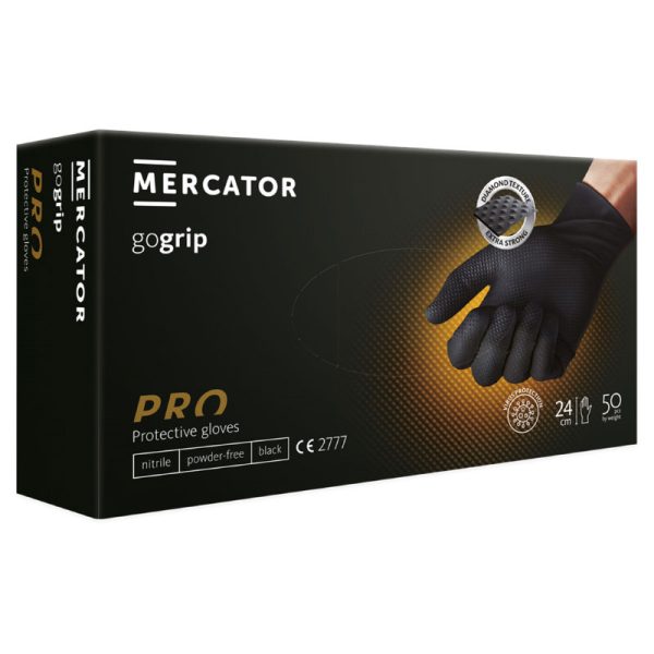 Jednokratne rukavice MERCATOR GOGRIP PRO crne bez pudera 50 kom