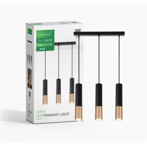LED visilica Green Tech, GU10 X 3 kom, crna-zlatna boja