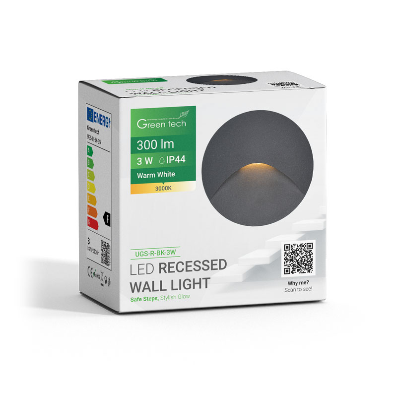 LED ugradna zidna svjetiljka Green Tech 3W, 3000K IP44, crna - Slika 6