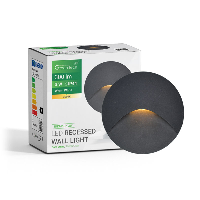 LED ugradna zidna svjetiljka Green Tech 3W, 3000K IP44, crna