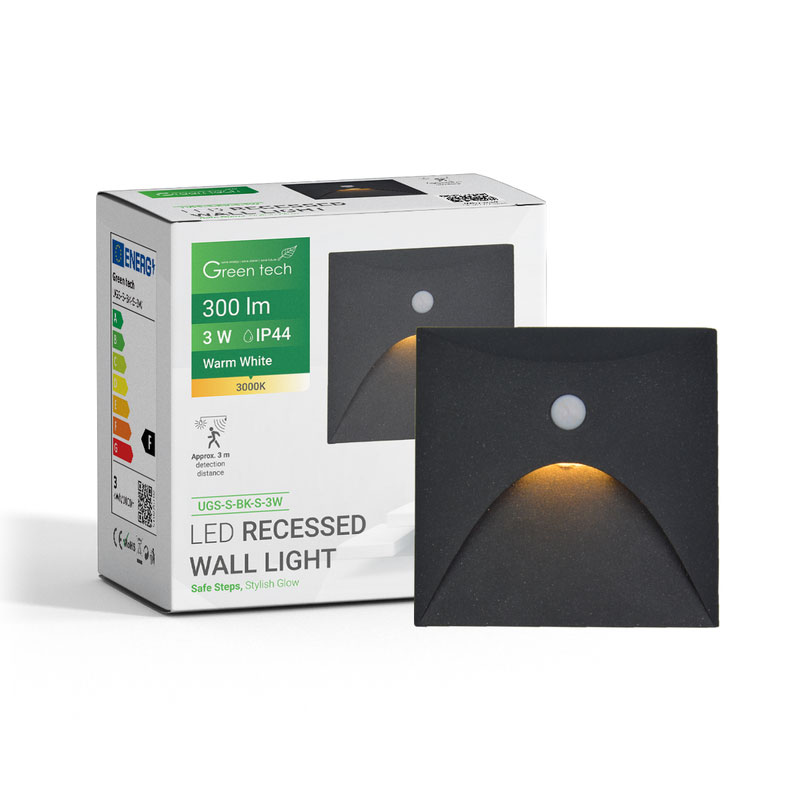 LED ugradna zidna svjetiljka sa senzorom Green Tech 3W, 3000K IP44, crna - Slika 6