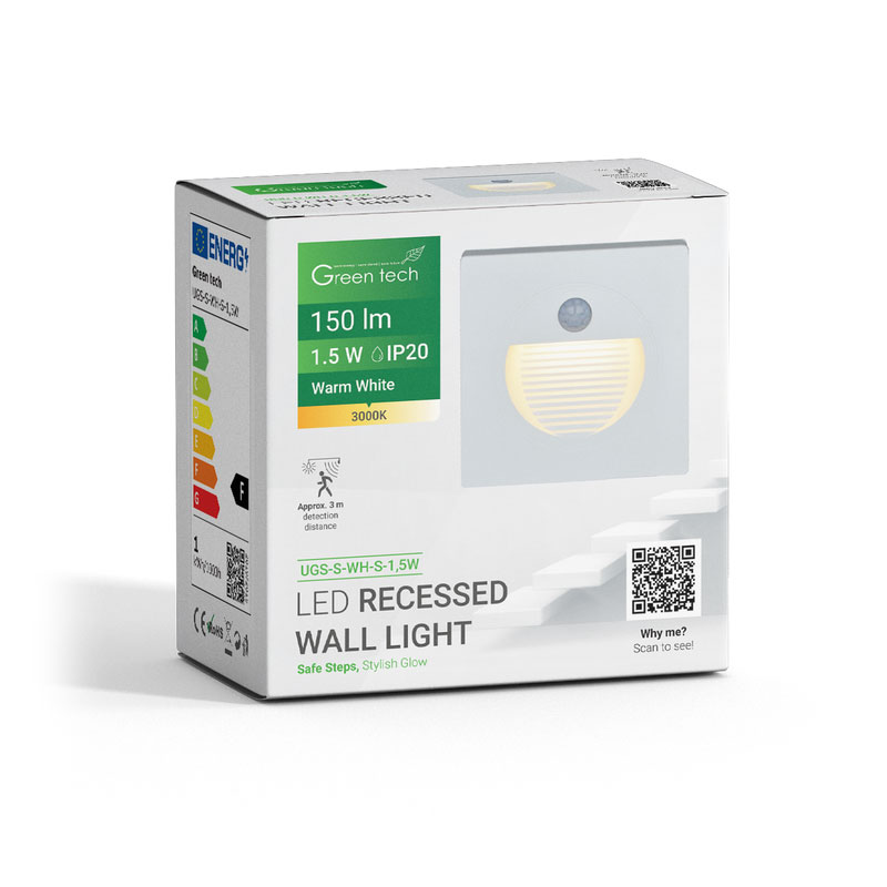 LED ugradna zidna svjetiljka sa senzorom Green Tech 1,5W, 3000K IP20, bijela - Slika 9