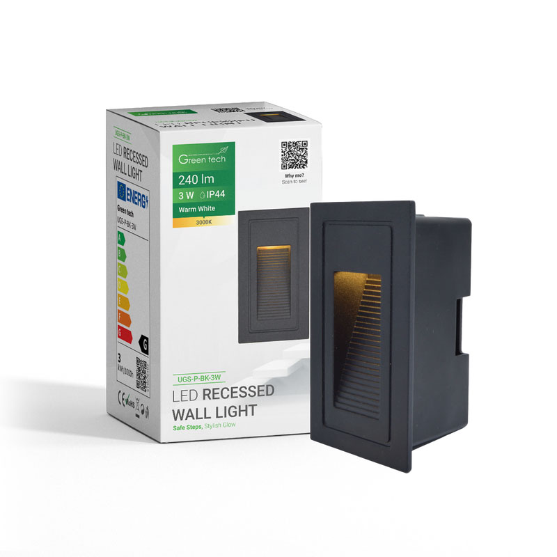 LED ugradna zidna svjetiljka Green Tech 3W, 3000K IP44, crna - Slika 6