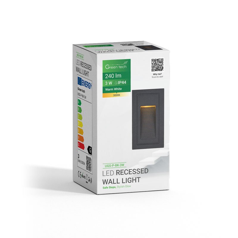 LED ugradna zidna svjetiljka Green Tech 3W, 3000K IP44, crna - Slika 7