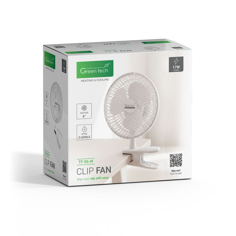 Ventilator s kopčom Green Tech 17W, 6", bijela boja - Slika 5