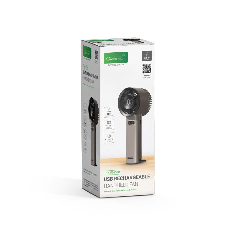 Prijenosni ventilator Green Tech, 3.6W, smeđi, sa USB punjenjem - Slika 4