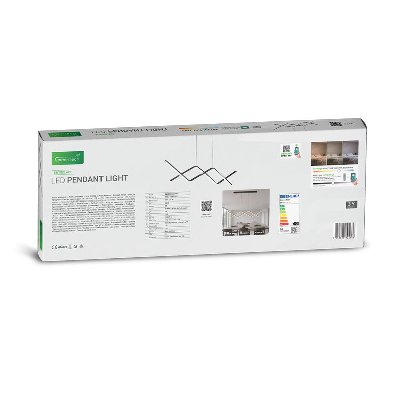 Smart dekorativna visilica Green Tech 36W, 3CCT, dim, APP + daljinski upravljač - Slika 5