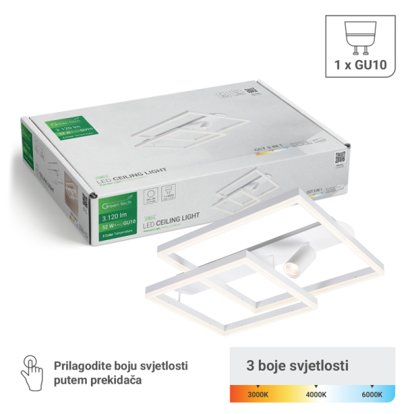 Stropna dekorativna svjetiljka Green Tech 52W, 3CCT + 1 x SPOT GU10