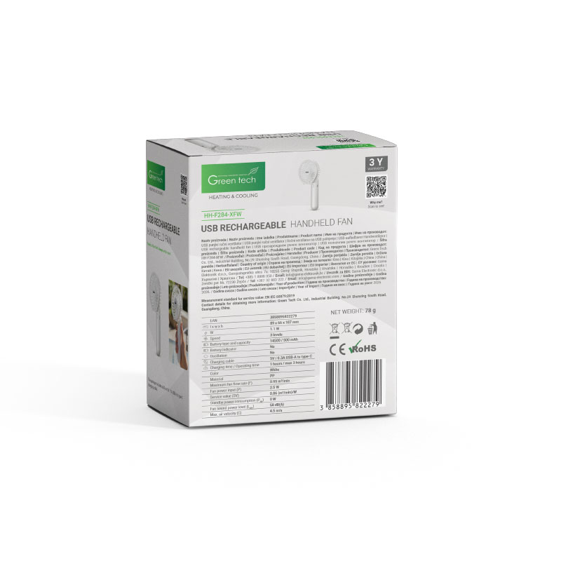 Prijenosni ventilator Green Tech, 1.1W, bijeli, sa USB punjenjem - Slika 3