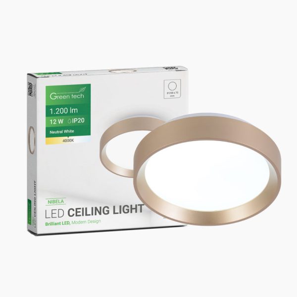 LED plafonjera Green Tech, 12W, 4000K, IP20, zlatna, promjer 25,8