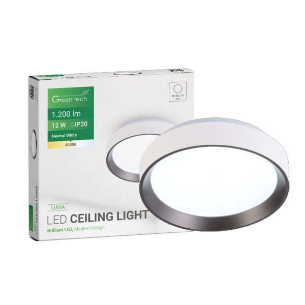 LED plafonjera Green Tech, 12W, 4000K, IP20, bijela + antracit, promjer 25,8 cm